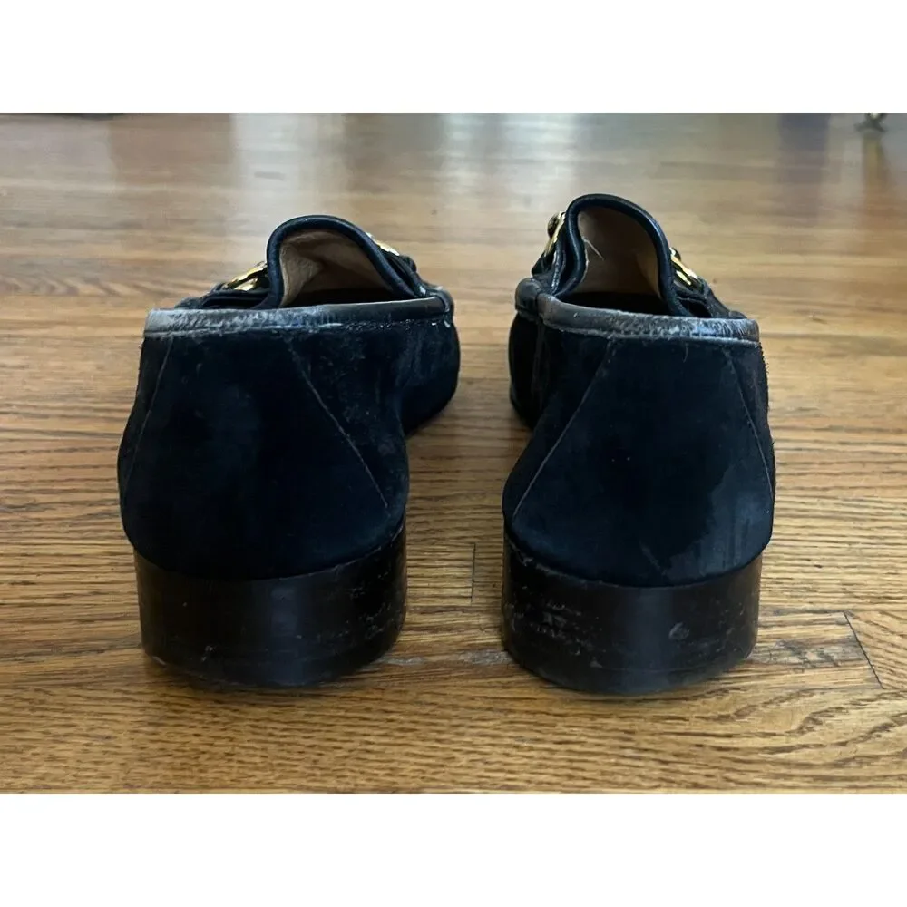 Vintage GUCCI Black Suede Horsebit Moccasin Loafers Italy Shoes  Mens Size 44